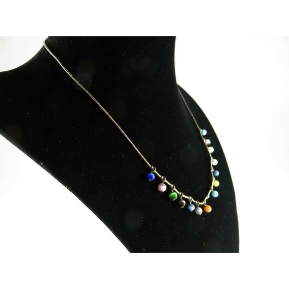 16" TL Sterling Silver Boho Bead & Multicolored Ball Enhancer Choker Necklace - Picture 3 of 9